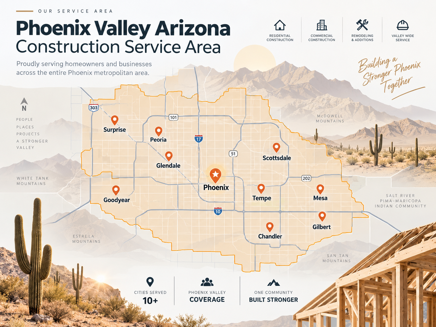 Phoenix Valley Arizona construction service area graphic